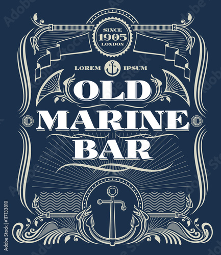 Vintage border western vector frame, old marine bar label