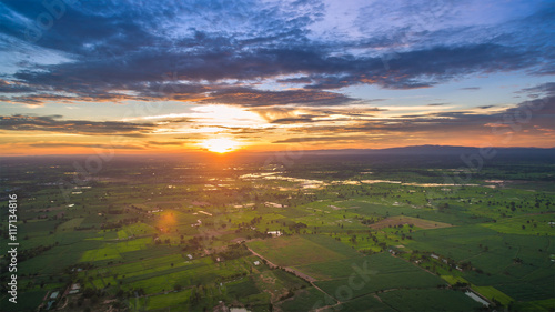 Agricultural Landscape sunny dawn in a field