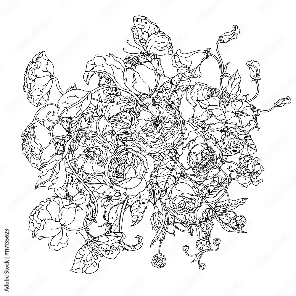 Black and white. Flower roses Black and white. Flower roses