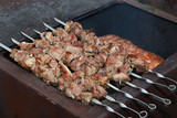 meat skewers on the barbecue coals