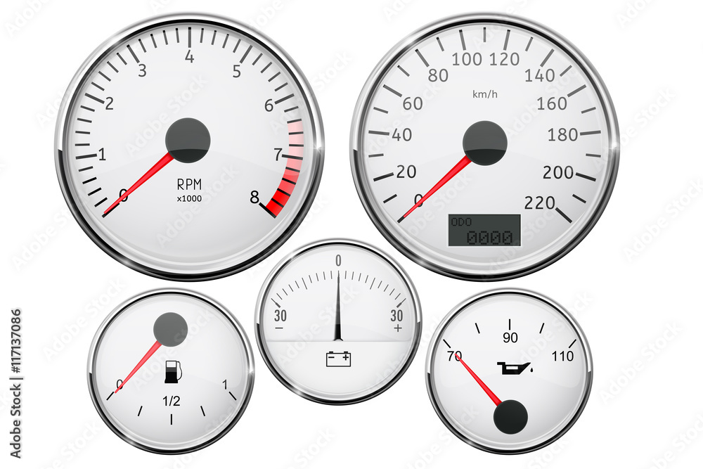Naklejka premium Car dashboard - speedometer, tachometer, fuel gauge, temperature gauge