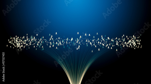 connected avatars of men and women, illustration of network for communication, business relations, social media, technology, global village, community connections