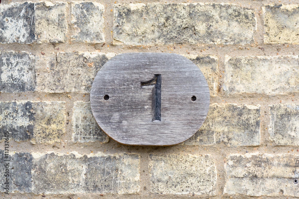 House number 1 wooden sign