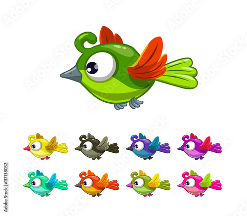 Canvas Print Little cute cartoon flying birds set