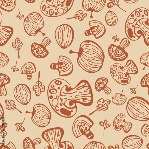 Seamless pattern with mushrooms.