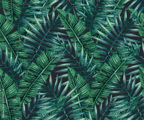 Akwarela tropikalny liści palmowych wzór. Ilustracji wektorowych.