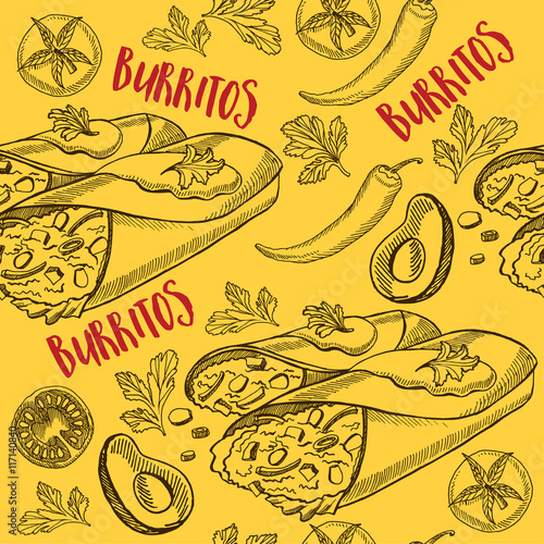 Mexican food seamless pattern background.