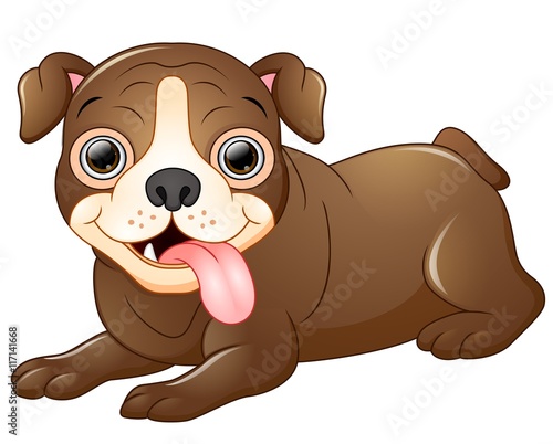 Happy bulldog cartoon lay down isolated on white background