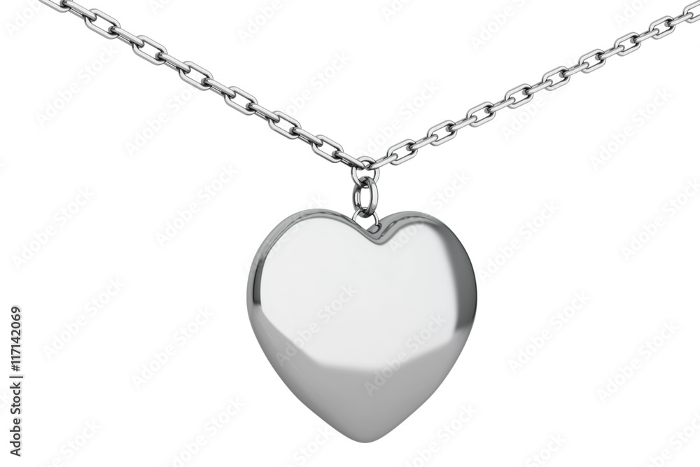 Silver Heart Medallion on chain. 3d Rendering Silver Heart Medallion on chain. 3d Rendering