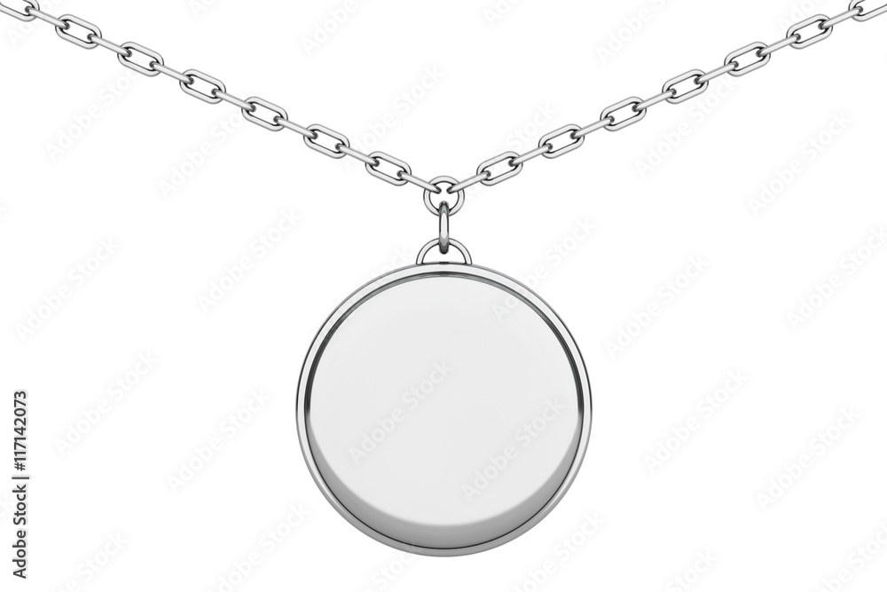 Silver Medallion on chain. 3d Rendering Silver Medallion on chain. 3d Rendering