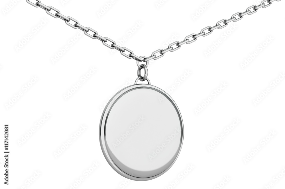 Silver Medallion on chain. 3d Rendering Silver Medallion on chain. 3d Rendering