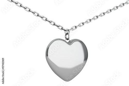 Silver Heart Medallion on chain. 3d Rendering