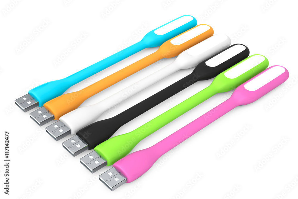 Multicoloured Led USB Lamps. 3d Rendering Multicoloured Led USB Lamps. 3d Rendering