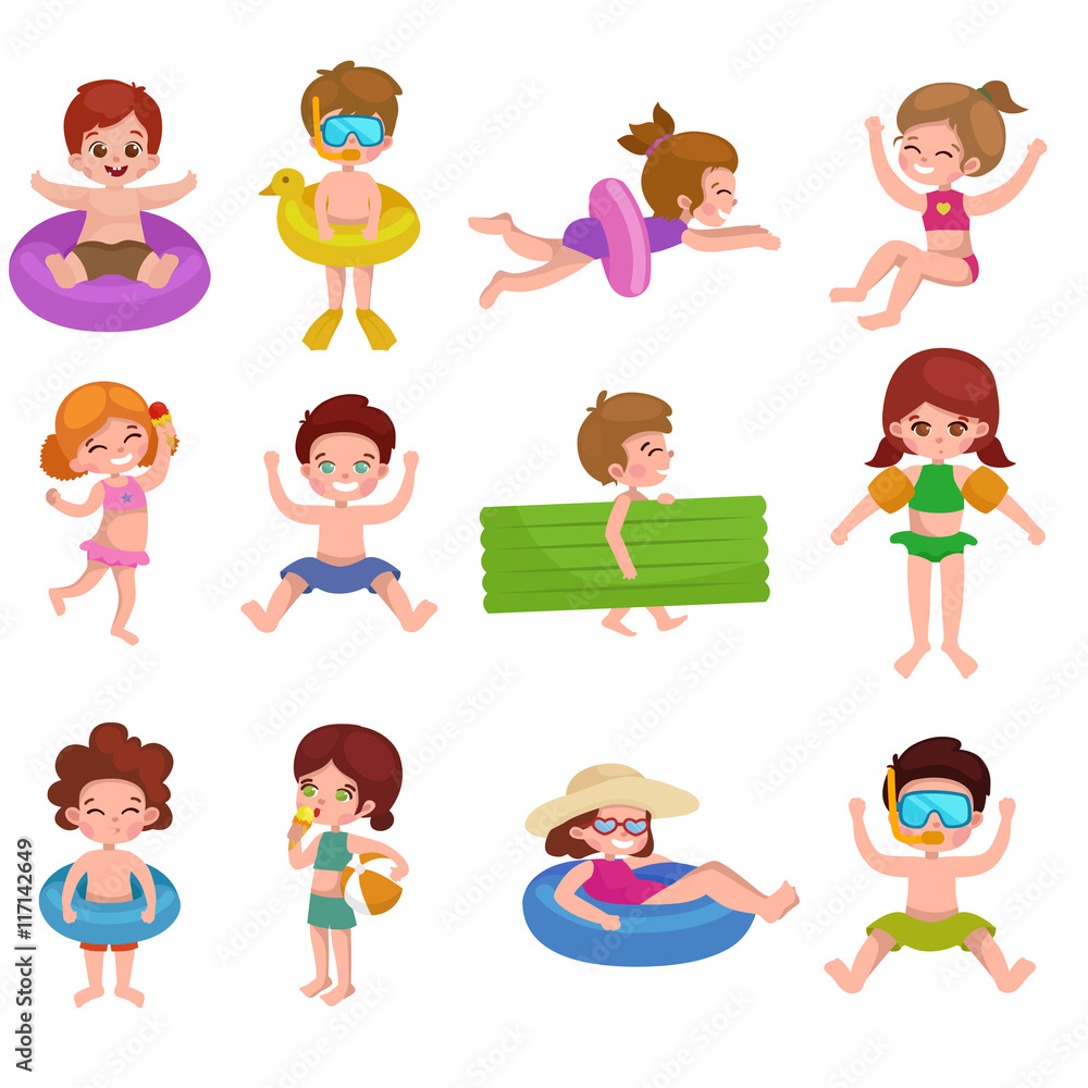 girl and boy in swimsuit isolated, kids summer vacation girl and boy in swimsuit isolated, kids summer vacation