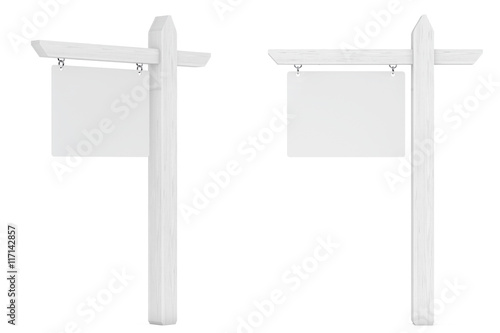 Obraz na plátne Real Estate House for Sale Blank Signs. 3d Rendering
