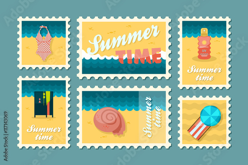 Beach stamp set. Summer. Vacation