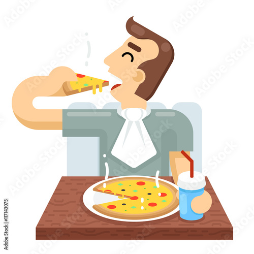 Man Eat Pizza Symbol Icon Concept Isolated Flat Design Vector Illustration