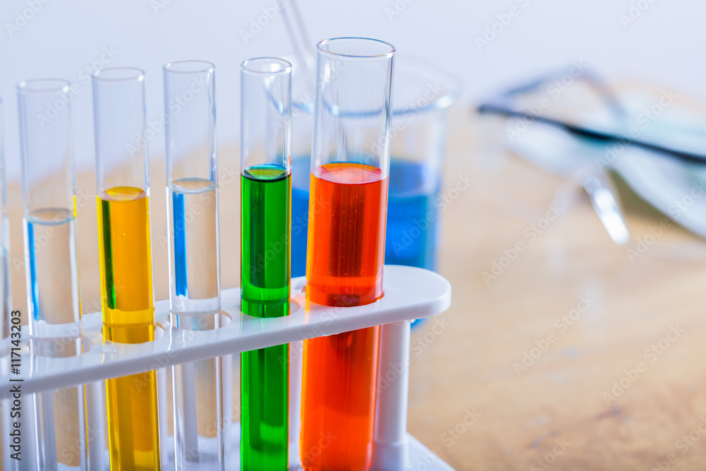 Close up test tube medical glassware on laboratory. Close up test tube medical glassware on laboratory.