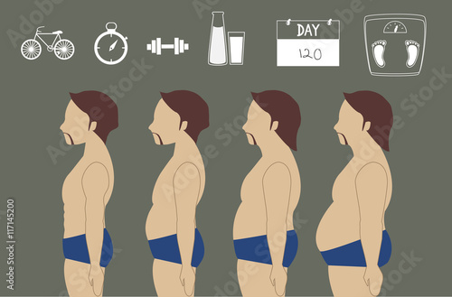 silhouettes of man losing weight,vector illustrations