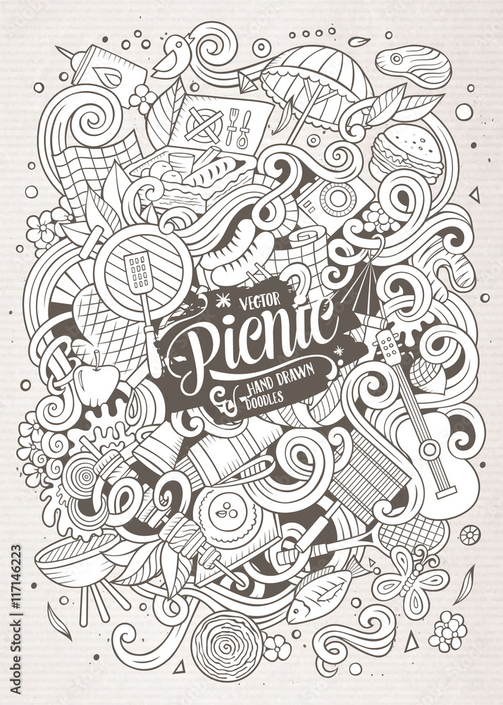 Cartoon vector picnic doodle frame