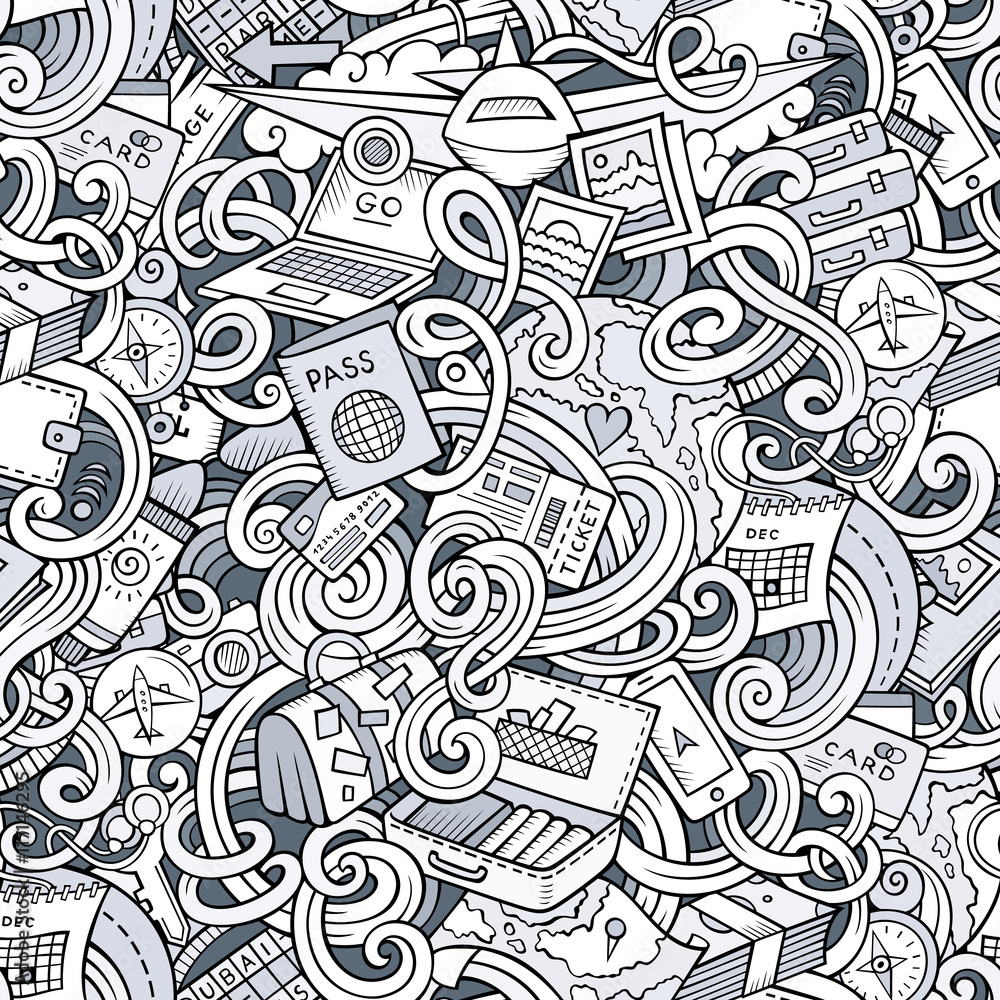 Cartoon doodles travel planning seamless pattern Cartoon doodles travel planning seamless pattern