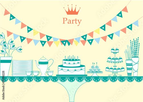 Dessert table for a party,vector illustrations
