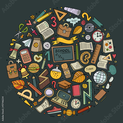 Cartoon Back to school objects set