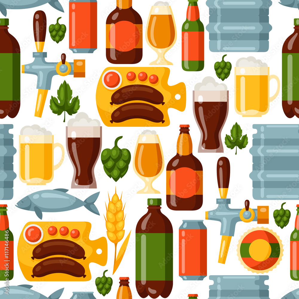 Seamless pattern with beer icons and objects Seamless pattern with beer icons and objects