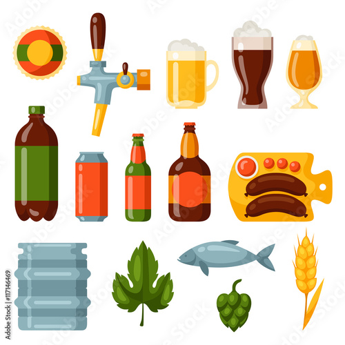 Beer icon and objects set for design