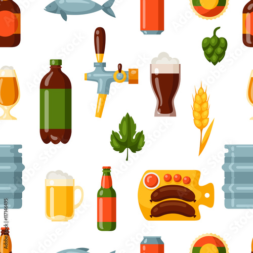Seamless pattern with beer icons and objects