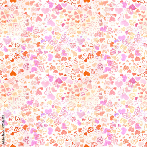 watercolor abstract background, hearts, seamless pattern