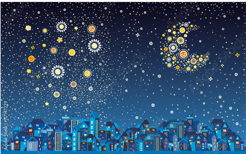 Beautiful night city with the stars