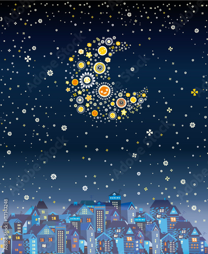 Beautiful night city with the stars