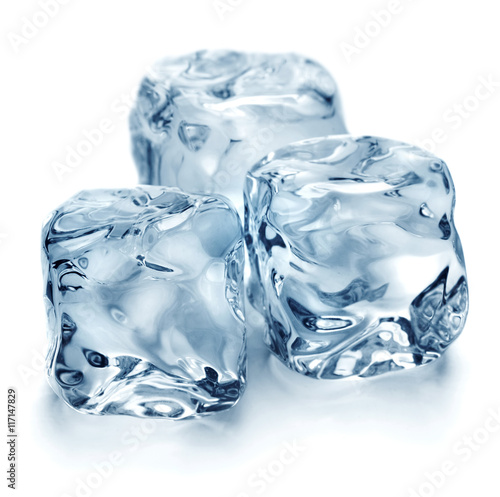 Three ice cubes isolated on white background