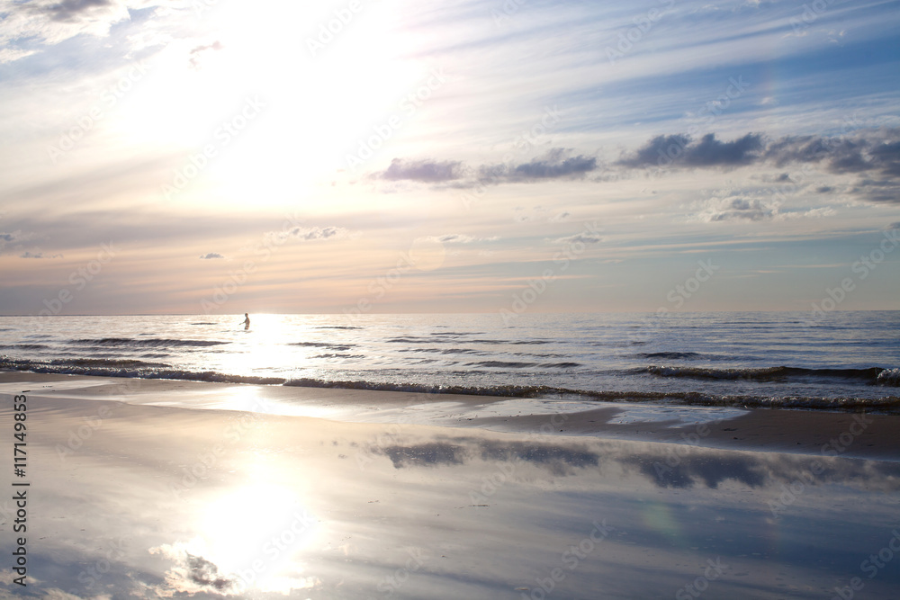Amazing summer sunset view on the exotic beach. Amazing summer sunset view on the exotic beach.