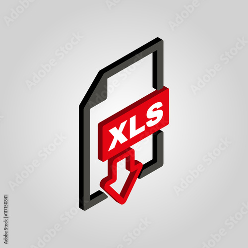 The XLS icon.3D isometric file format symbol. Flat Vector