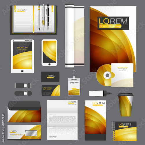 White identity template with blue origami elements. Vector compa