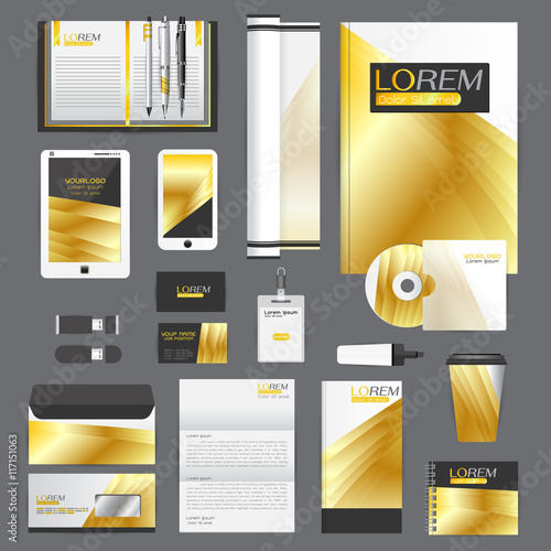 White identity template with blue origami elements. Vector compa
