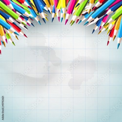 School background with colorful pencils