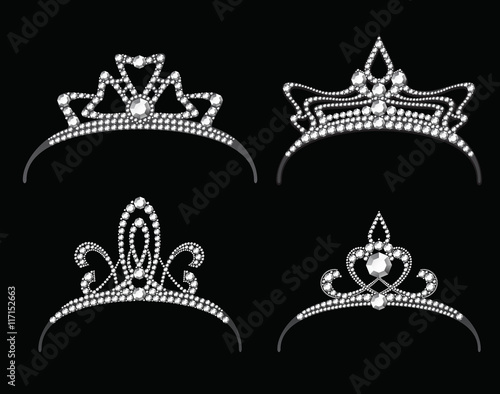 Tiaras and crowns with diamond vector set