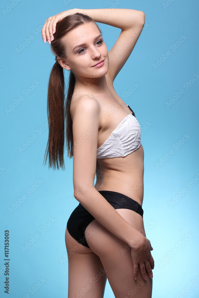 young beautiful girl in black and white bikini young beautiful girl in black and white bikini