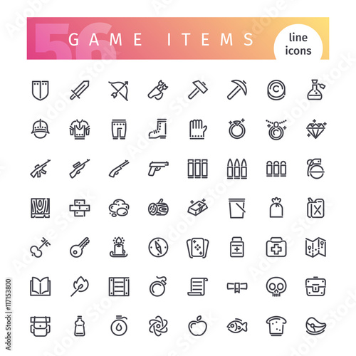 Game Items Line Icons Set