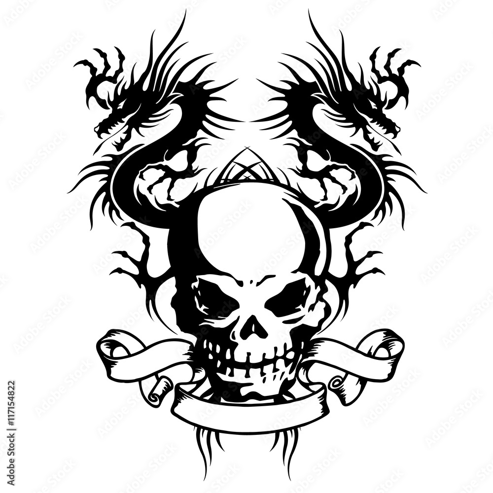 スカルとドラゴンのイラスト Stock ベクター Adobe Stock