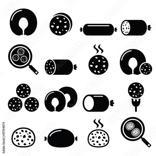 Billede på lærred Black pudding sausage, haggis, white pudding icons set