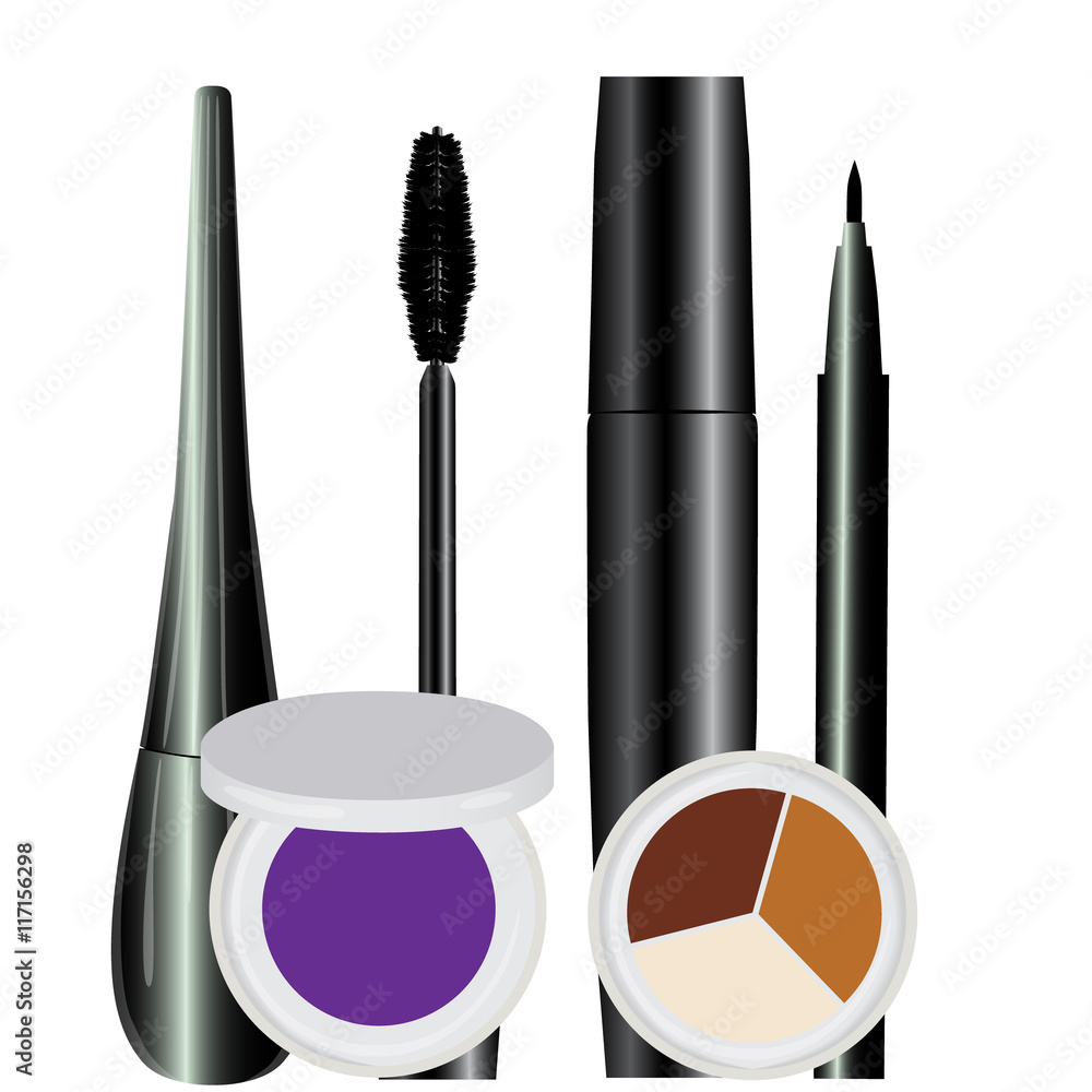 Obraz premium eye cosmetic make-up set black vector illustration