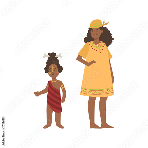 Woman And Boy With Bone In Hair From African Native Tribe
