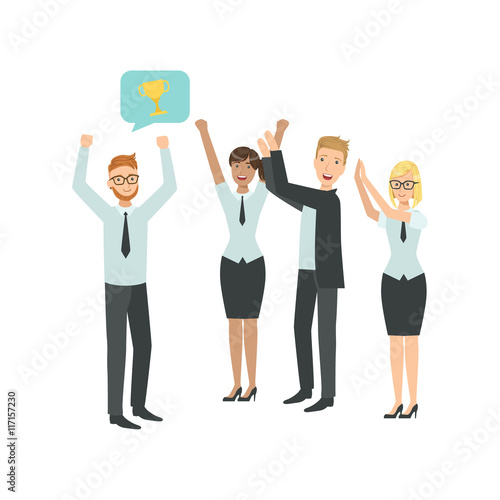 Manager Sharing Good News With Cheering Colleagues Teamwork Illustration