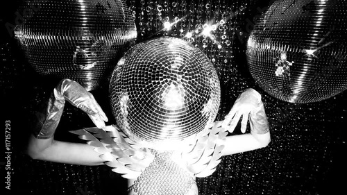 disco woman with mirror ball for head photo