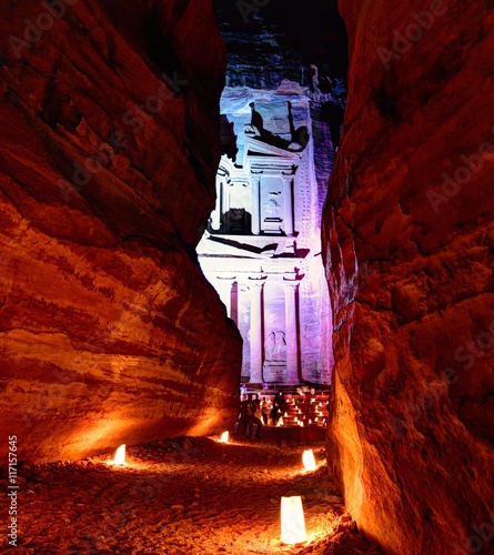 Petra by night, The Al Khazneh ("The Treasury") is a very popular tourist attraction