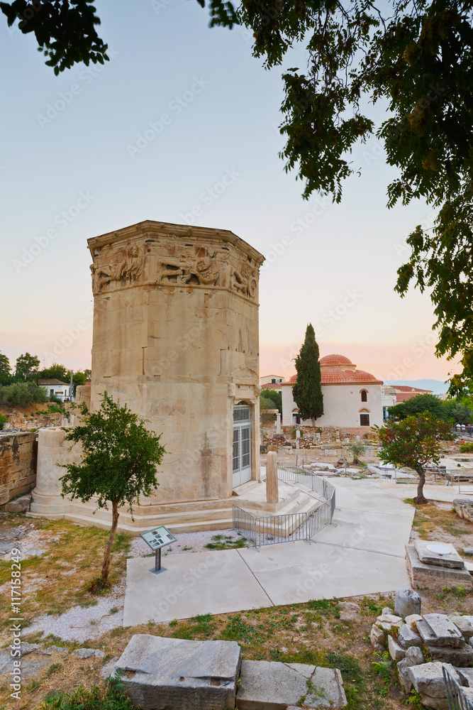 Remains of the Roman Agora and Tower of Winds in Athens, Greece.